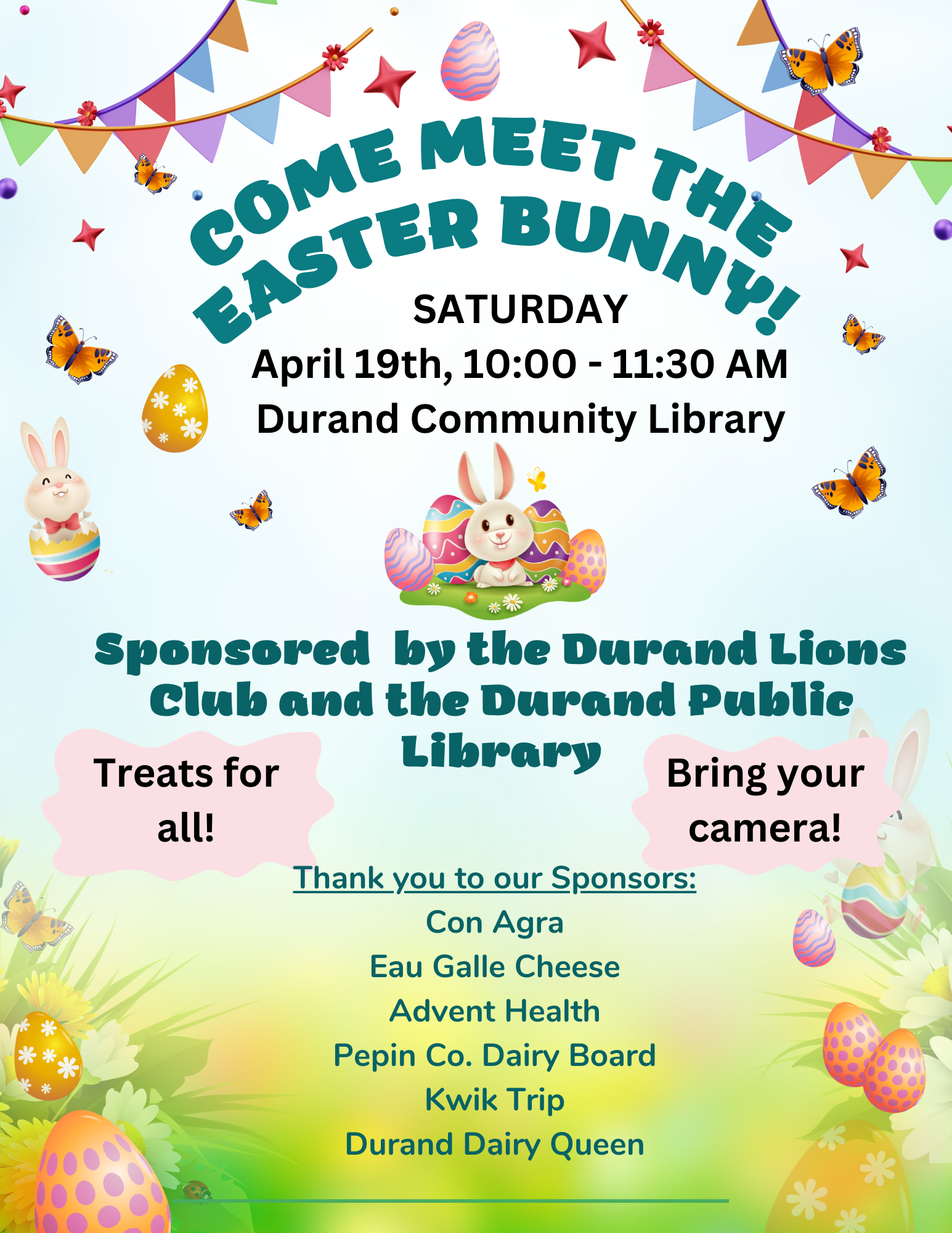 Easter Bunny visit on Saturday, April 19th 2025.